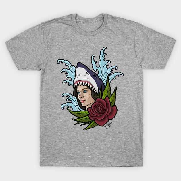 Shark Lady Head T-Shirt by Digart